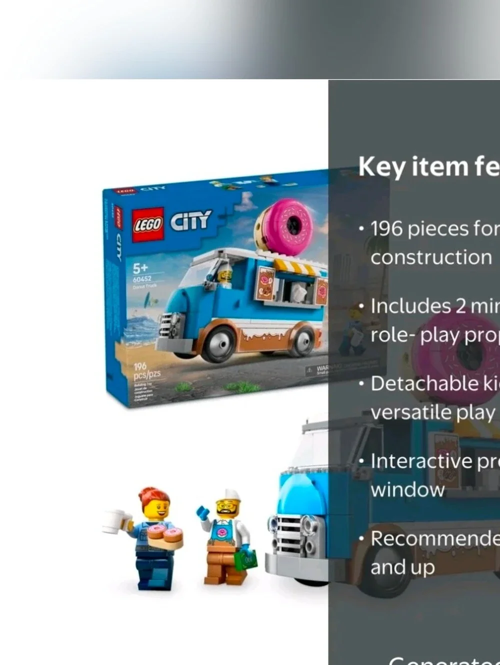 LEGO City Donut Truck Toys - Building Toys for Kids, Boys & Girls, Ages 5+ - Mob